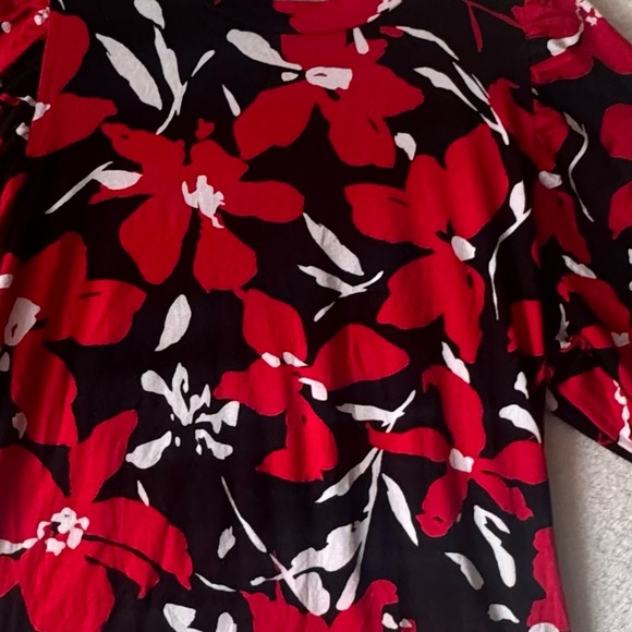 Anne Klein Vintage Y2K Floral Balloon Sleeve Stretch Jersey Knit Top BlouseTunic - Picture 8 of 16